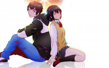 Картинка аниме kimi+no+na+wa взгляд парень фон девушка