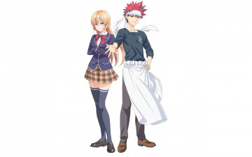Картинка аниме shokugeki+no+soma девушка взгляд фон парень