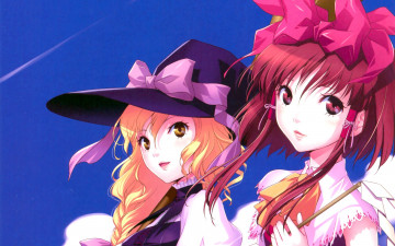 Картинка аниме touhou небо шляпа девочки банты