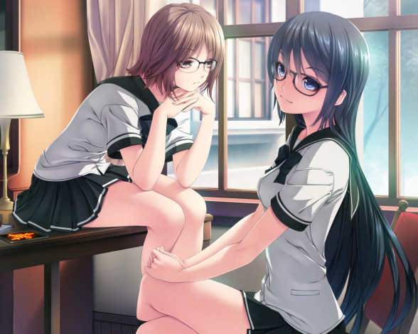 Обои картинки фото аниме, unknown,  другое, девушки, взгляд, фон