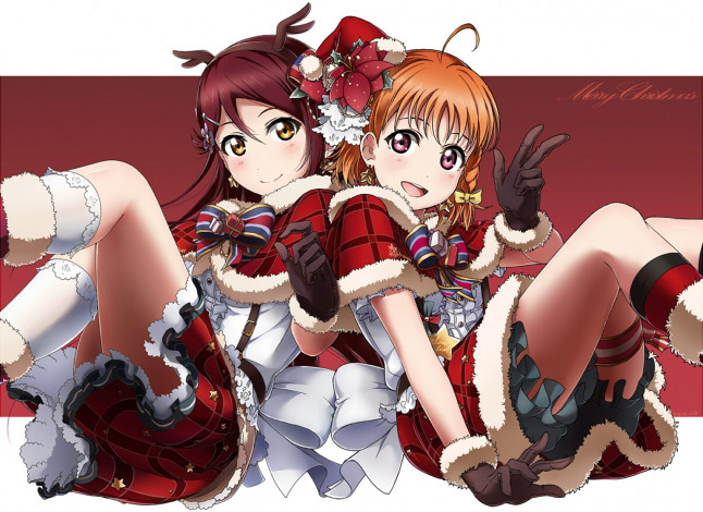 Обои картинки фото аниме, love live,  school idol project, девушки, взгляд, фон