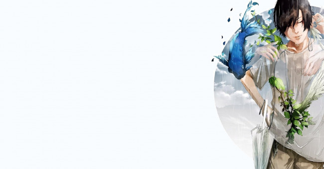 Обои картинки фото аниме, животные,  существа, парень, рыба