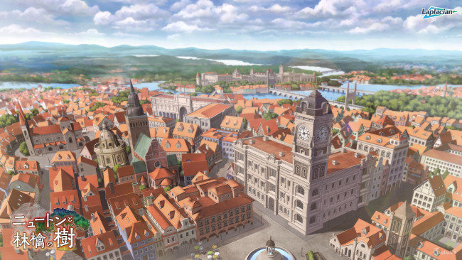 Обои картинки фото newton to ringo no ki, аниме, город