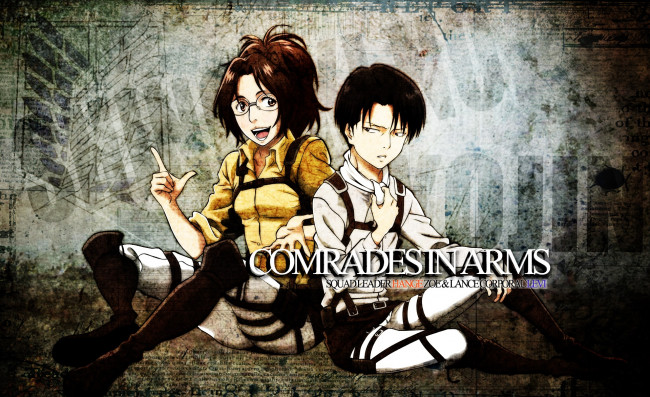 Обои картинки фото аниме, shingeki no kyojin, парень, ханже, леви, девущка