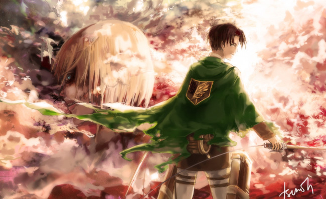 Обои картинки фото аниме, shingeki no kyojin, леви
