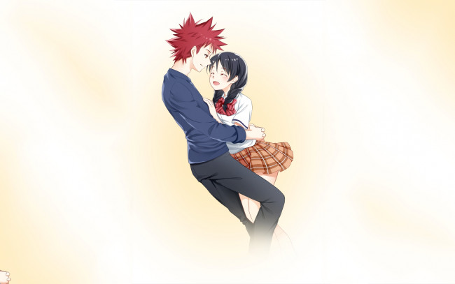 Обои картинки фото аниме, shokugeki no soma, парень, фон, взгляд, девушка