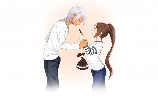 Обои картинки фото аниме, shokugeki no soma, взгляд, девушка, фон, парень