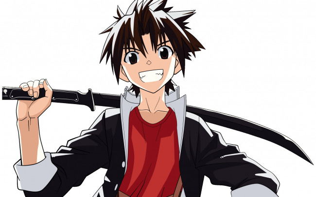 Обои картинки фото uq holder, аниме, парень, взгляд, фон