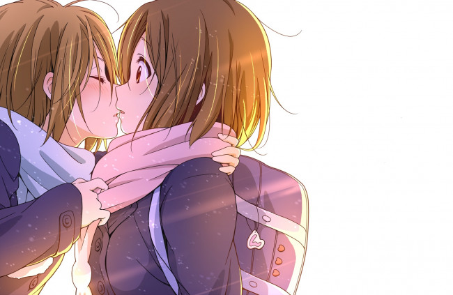 Обои картинки фото аниме, k-on, взгляд, фон, девушки