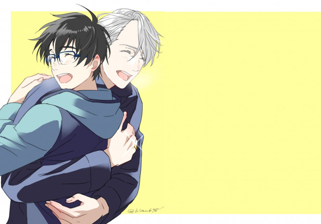 Обои картинки фото аниме, yuri on ice, катсуки, юри, виктор, никифоров