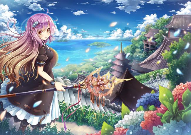 Обои картинки фото аниме, touhou, девушка, взгляд, фон