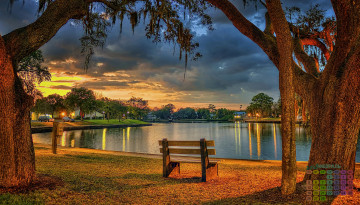 Картинка календари природа растения 2018 водоем скамейка