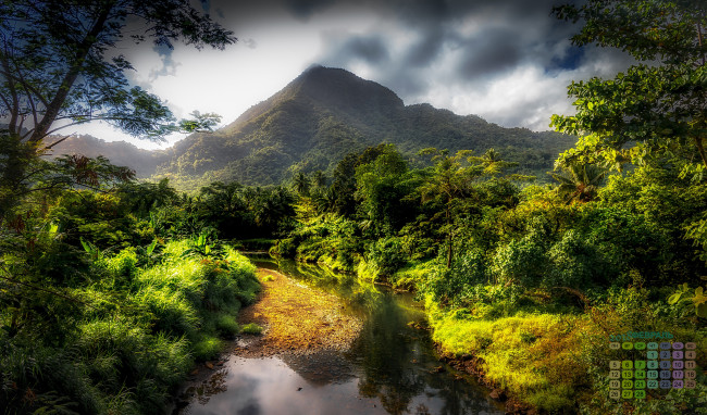 Обои картинки фото календари, природа, растения, водоем, гора, деревья, 2018