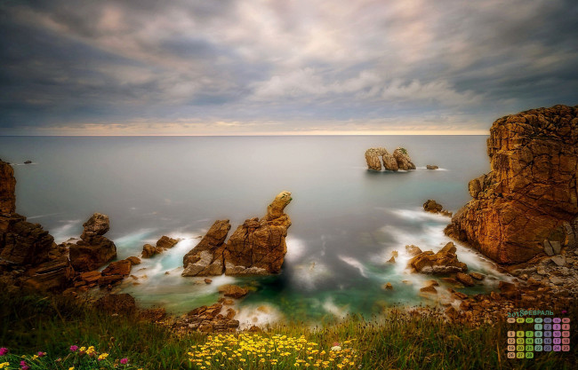 Обои картинки фото испания, календари, природа, 2018, цветы, камни, водоем