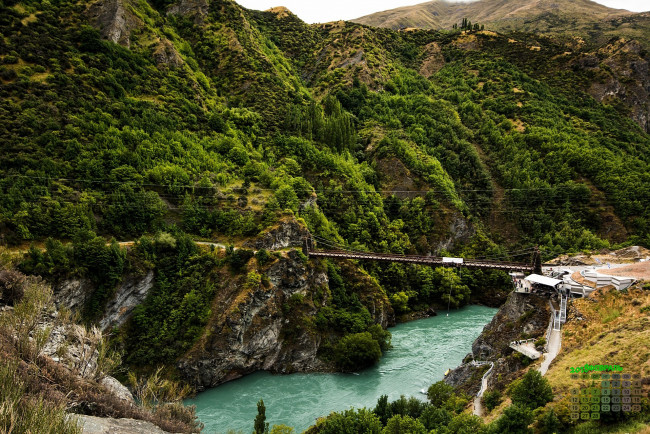 Обои картинки фото новая зеландия, календари, природа, 2018, мост, деревья, водоем
