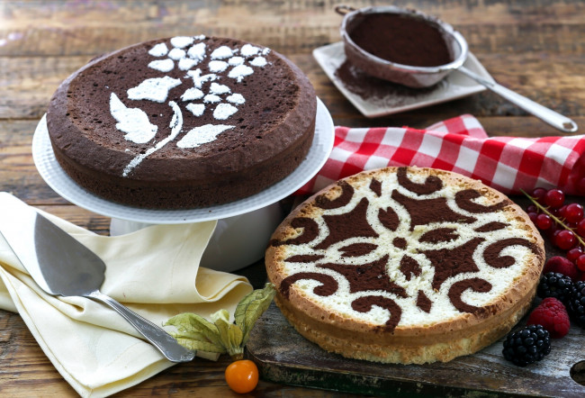 Обои картинки фото еда, торты, торт, ягоды, физалис