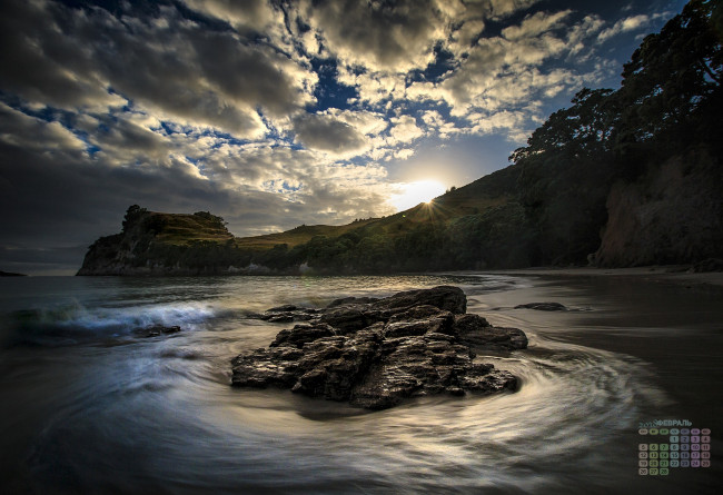 Обои картинки фото новая зеландия, календари, природа, облака, камни, водоем, 2018