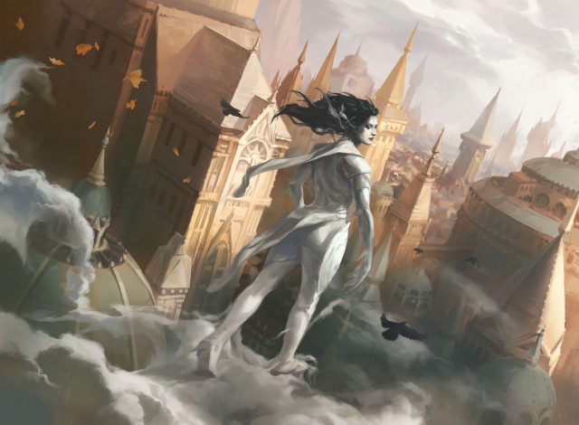 Обои картинки фото magic,  the gathering, видео игры,  the gathering - other, девушка, фон, дух, город