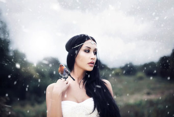 Картинка девушки -+креатив +косплей брюнетка снег птица