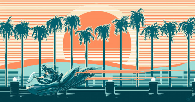 Обои картинки фото фэнтези, иные миры,  иные времена, пальмы, техника, скорость