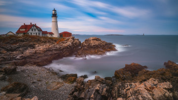 Картинка portland+head+light cape+elizabeth maine usa природа маяки portland head light cape elizabeth