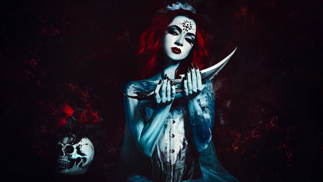 Обои картинки фото фэнтези, фотоарт, девушка, с, кинжалом