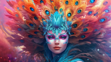 Картинка 3д+графика люди+ people взгляд девушка украшения лицо стиль фантазия птица портрет