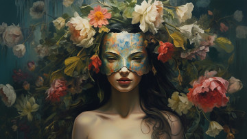 Картинка рисованное люди девушка цветы макияж грим ии-арт нейросеть