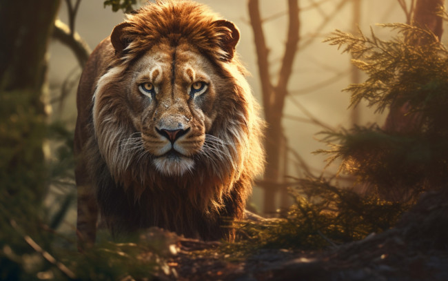 Обои картинки фото 3д графика, животные , animals, взгляд, морда, природа, поза, лев, ии-арт, нейросеть