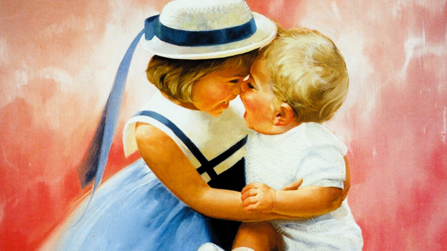 Обои картинки фото donald zolan, рисованное, дети, девочка, шляпа, младенец