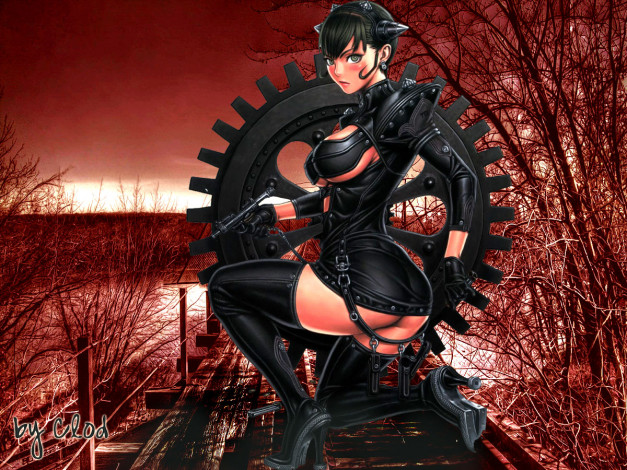 Обои картинки фото аниме, weapon, blood, technology