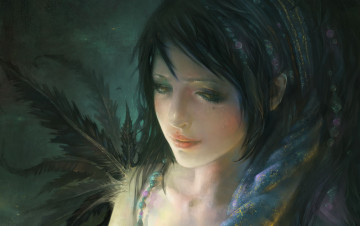 Картинка фэнтези существа перья девушка