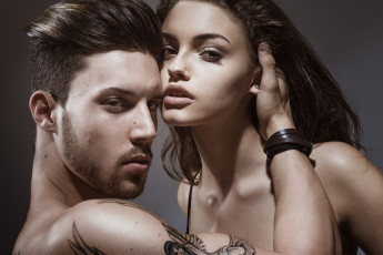 обоя разное, мужчина женщина, щетина, тату, любовь, парень, девушка