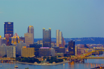 Картинка pittsburgh+usа города -+панорамы мост дома река usа pittsburgh