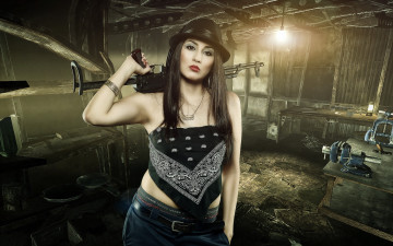 Картинка девушки -unsort+ девушки+с+оружием шляпа оружие гангстер