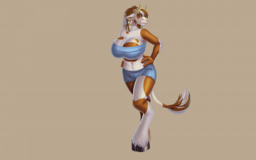 Картинка корова фэнтези существа хвост девушка