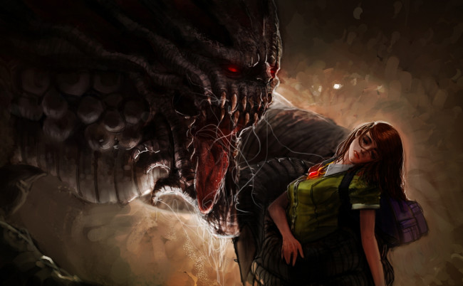 Обои картинки фото фэнтези, красавицы и чудовища, девушка, язык, обморок, чудовище, монстр