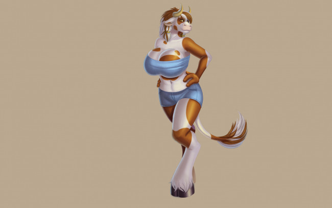 Обои картинки фото корова, фэнтези, существа, хвост, девушка