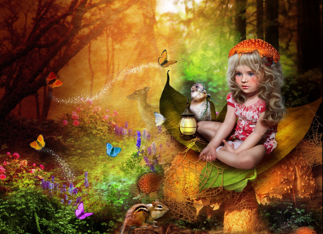 Обои картинки фото фэнтези, фотоарт, зверюшки, девочка