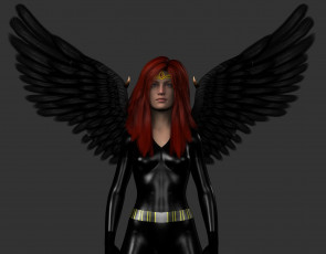 Картинка 3д+графика существа+ creatures взгляд фон рыжая крылья демон девушка