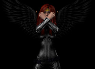 Картинка 3д+графика существа+ creatures демон крылья рыжая взгляд фон девушка