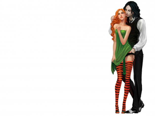 Обои картинки фото рисованное, - ,  аниме, девушка, парень, аниме, пара, объятия, рыжая, брюнет