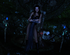 Картинка 3д+графика существа+ creatures девушка взгляд фон скелеты вампир