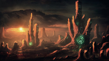 Картинка фэнтези иные+миры +иные+времена планета чужая скалы мир иной