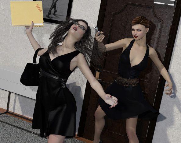 Обои картинки фото spy games, 3д графика, фантазия , fantasy, девушки, взгляд, фон, оружие