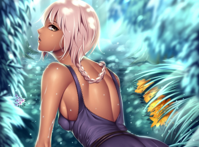 Обои картинки фото аниме, unknown,  другое, фон, девушка, взгляд