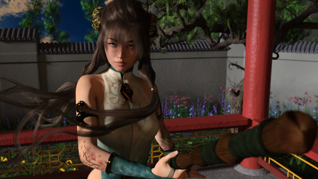 Обои картинки фото 3д графика, фантазия , fantasy, фон, взгляд, девушка