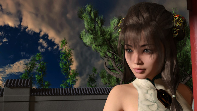 Обои картинки фото 3д графика, фантазия , fantasy, фон, взгляд, девушка