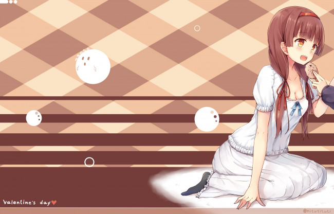 Обои картинки фото автор,  tsuchikure , 3105mitoko, аниме, день святого валентина, арт, фон, девочка