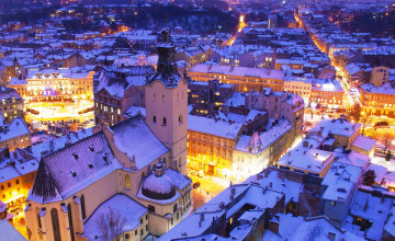 Картинка львов города -+огни+ночного+города дома город панорама вечер здания огни